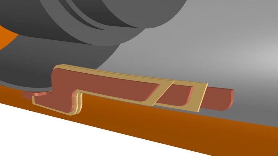 CAD view. Orange is the fuselage shell, light grey is the outlet duct